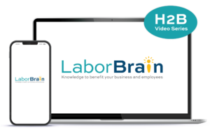 Screen mockups of H Brain™ Training H2B Video Series on a mobile phone and laptop.