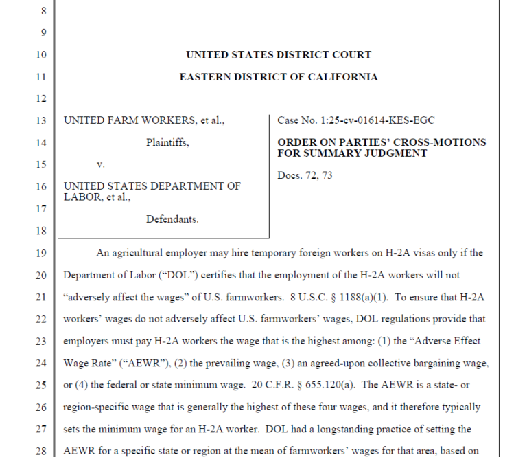 United Farm Worker H2A court case